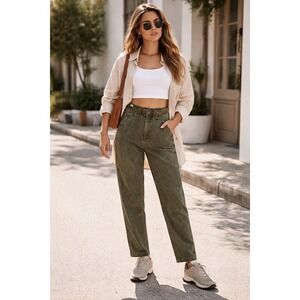 Express Womens Extreme High Rise Tapered Leg Pants Olive Green Size 0R Stretch